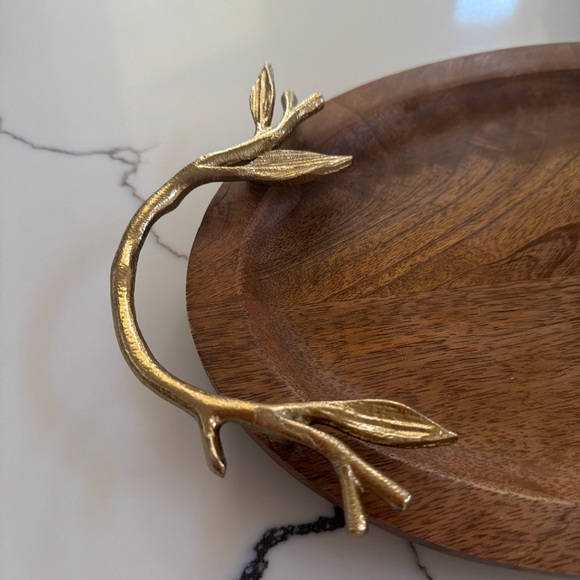 Wooden Oval Serving Tray with Gold Handles - Picture 3 of 7